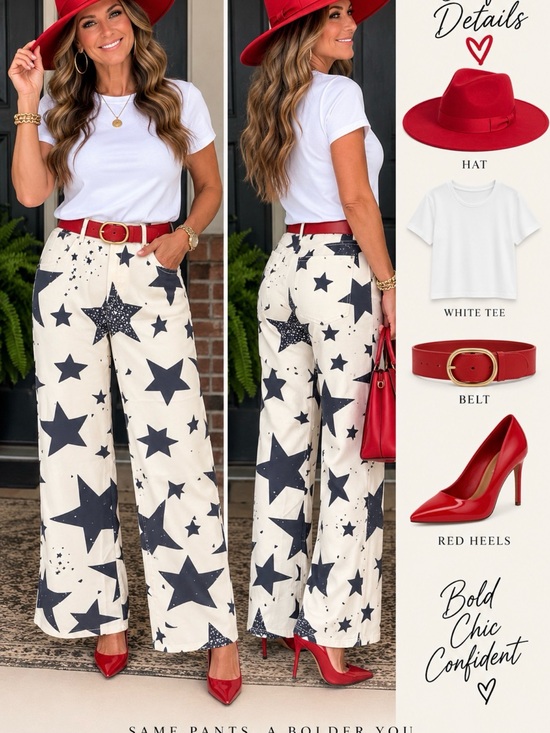 SHEIN Pants - SHEIN Black Star Print Wide-Leg Pants on Cream